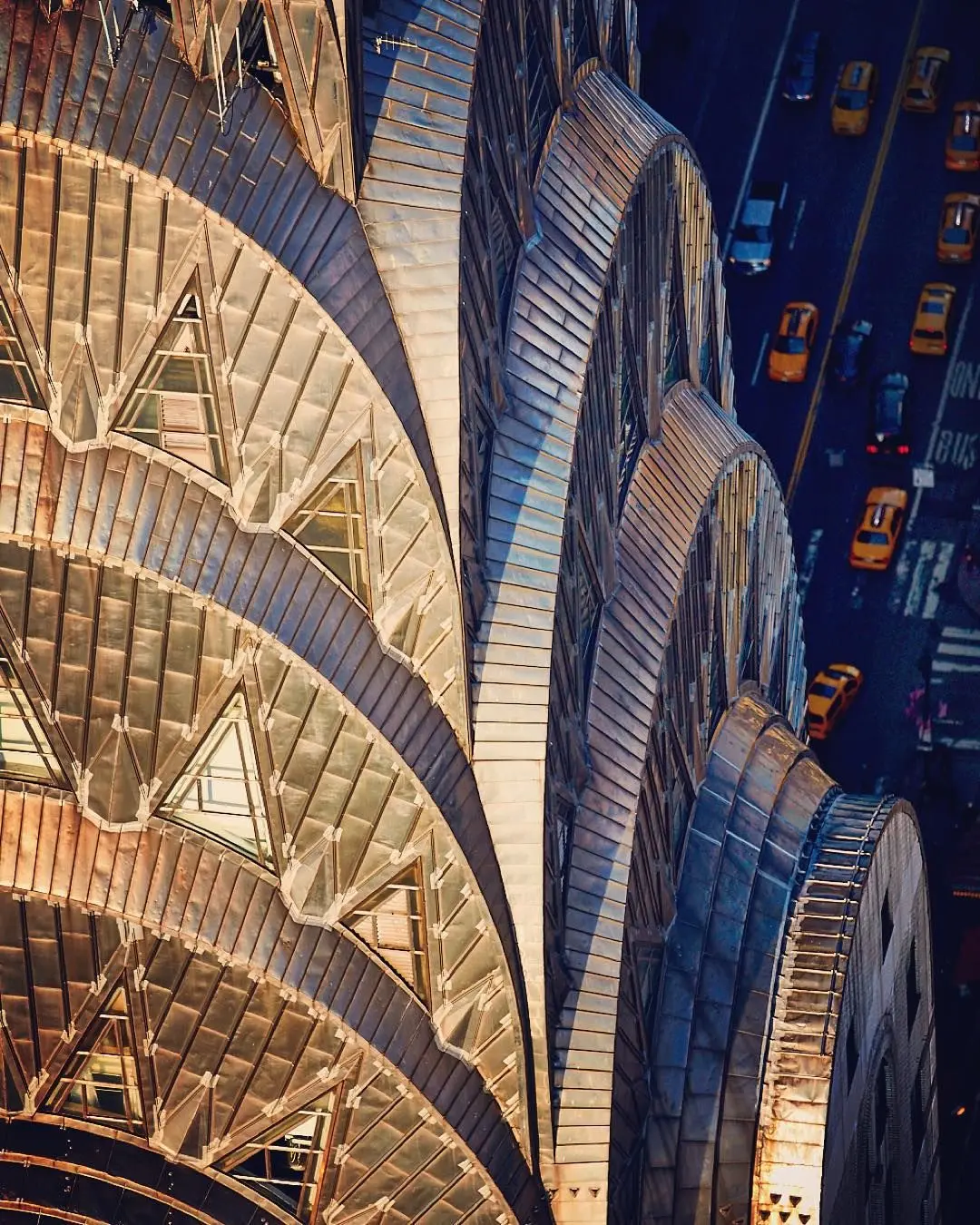 Close-up aerial view of Chrysler Building Art Deco crown
